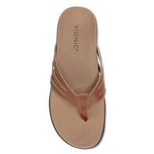 Vionic Women's Tan Leather Thong Sandal with Supportive Footbed